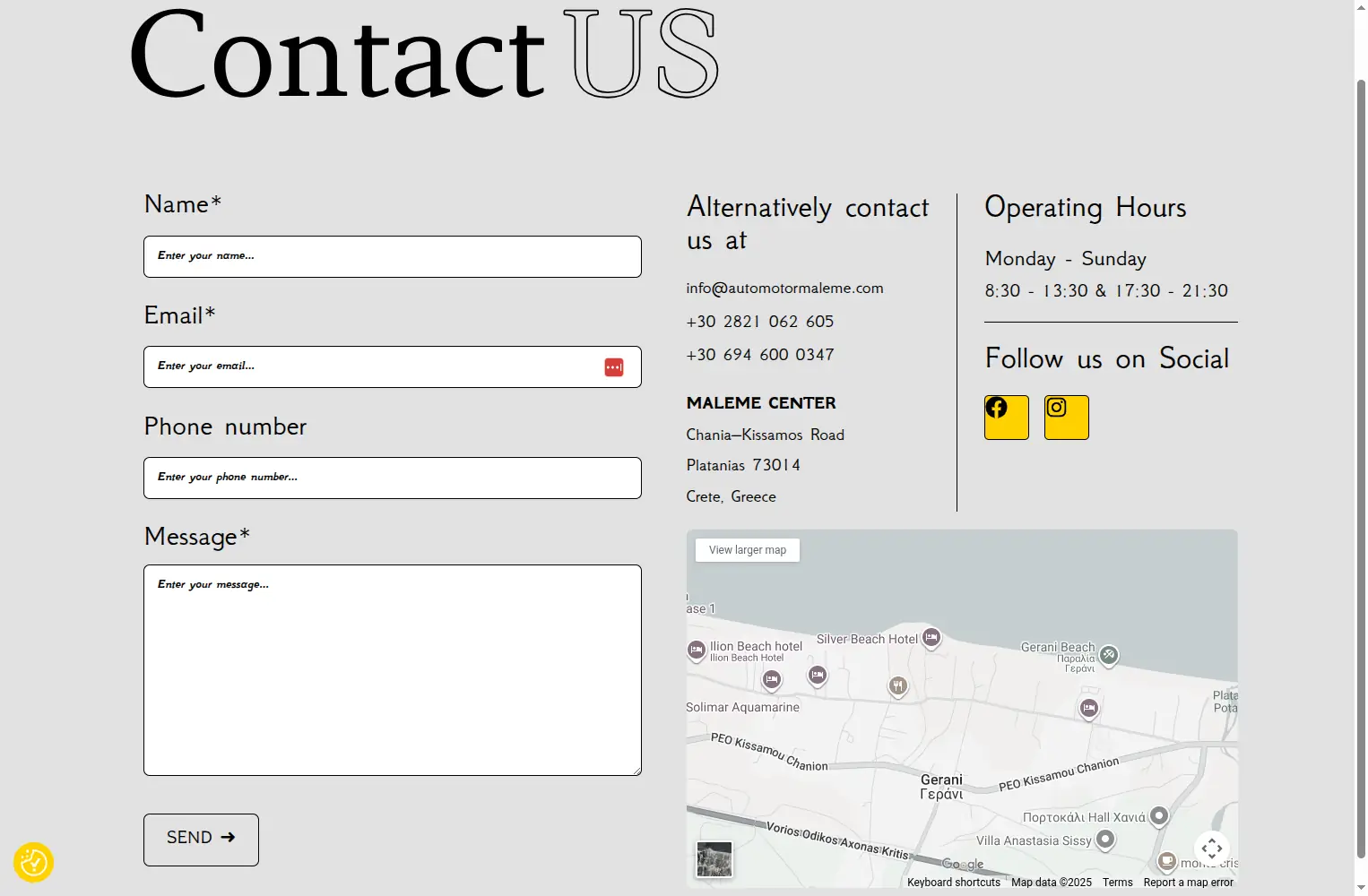 automotormaleme.com contact Ιστοσελίδα Ενοικίασης Αυτοκινήτων,σύστημα ενοικίασης οχημάτων,κατασκευή ιστοσελίδας,σύστημα κρατήσεων οχημάτων,Σύστημα διαχείρισης ενοικίασης οχημάτων Auto Motor Maleme EGNITE Digital Transformation Agency